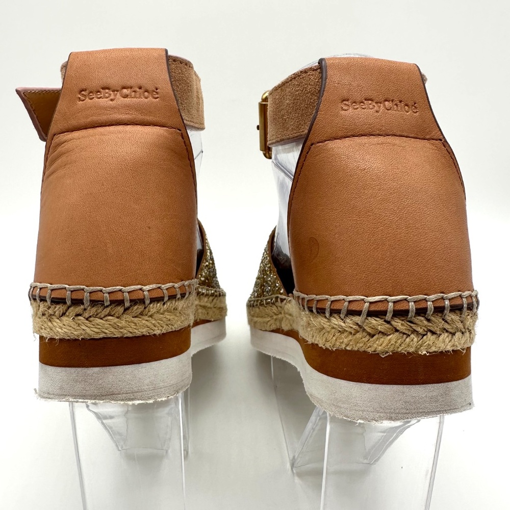 See by Chloe Glyn Gold Glitter Espadrille Wedge Sandal Size EU 37 - Picture 4 of 16